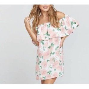 Show Me Your Mumu XS Can Can Mini Dress Off Shoulder Ruffle Shift Pink Rose 9211